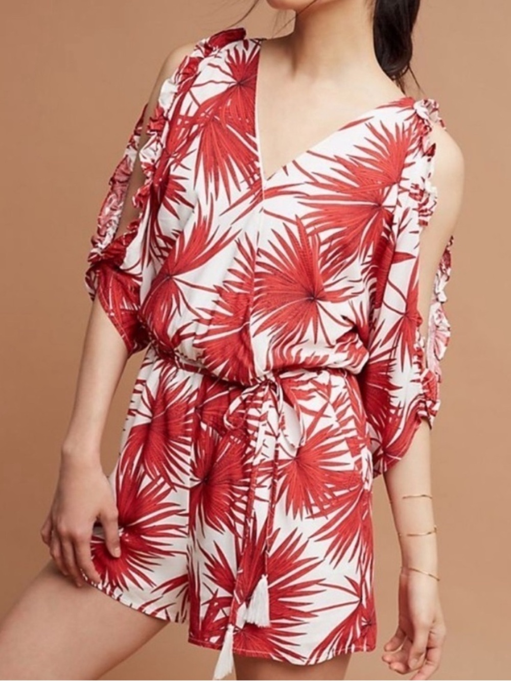 Bishop + Young Tropical Red & White Romper SZ M